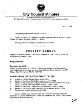City Council Meeting Minutes, July 27, 1999
