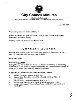 City Council Meeting Minutes, June 19, 2001