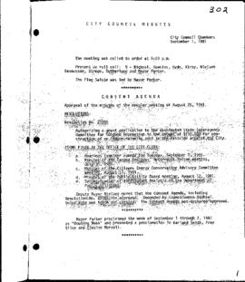 City Council Meeting Minutes, September 1, 1981