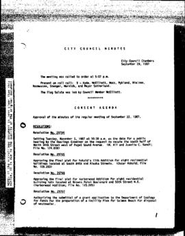City Council Meeting Minutes, September 29, 1987
