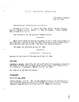 City Council Meeting Minutes, June 19, 1990