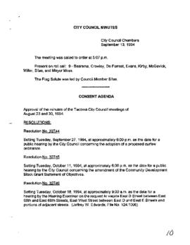 City Council Meeting Minutes, September 13, 1994
