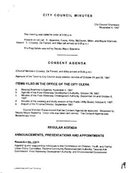 City Council Meeting Minutes, November 4, 1997
