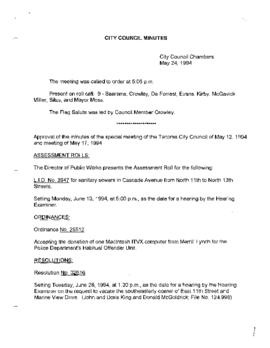 City Council Meeting Minutes, May 24, 1994