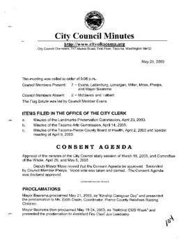 City Council Meeting Minutes, May 20, 2003
