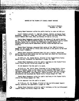 City Council Meeting Minutes, November 16, 1987
