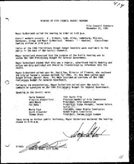 City Council Meeting Minutes, November 21, 1983
