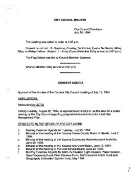 City Council Meeting Minutes, July 26, 1994