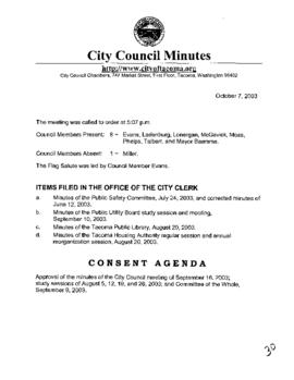 City Council Meeting Minutes, October 7, 2003