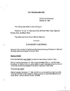 City Council Meeting Minutes, October 13, 1992