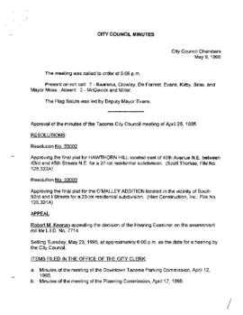 City Council Meeting Minutes, May 9, 1995