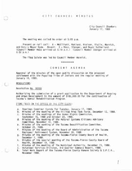 City Council Meeting Minutes, January 17, 1989