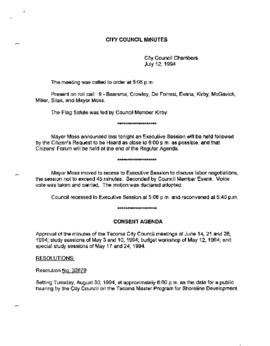 City Council Meeting Minutes, July 12, 1994