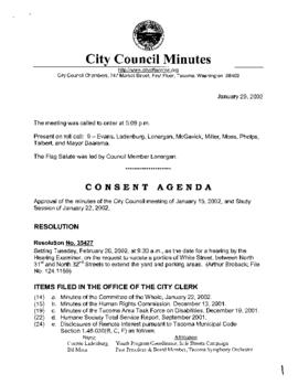 City Council Meeting Minutes, January 29, 2002