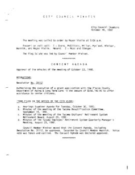 City Council Meeting Minutes, October 30, 1990