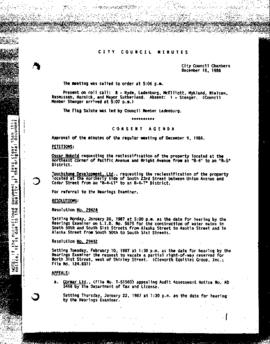 City Council Meeting Minutes, December 16, 1986