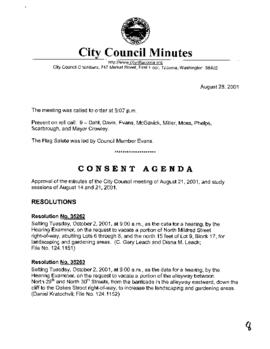 City Council Meeting Minutes, August 28, 2001
