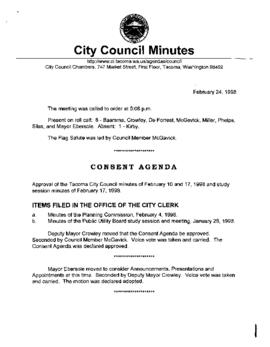 City Council Meeting Minutes, February 24, 1998