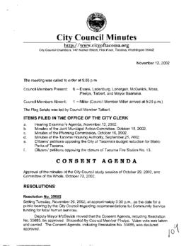 City Council Meeting Minutes, November 12, 2002