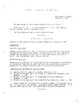 City Council Meeting Minutes, February 5, 1991