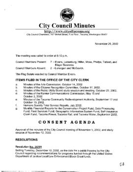City Council Meeting Minutes, November 26, 2002