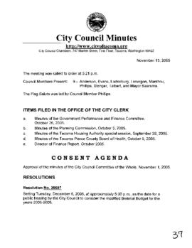 City Council Meeting Minutes, November 15, 2005