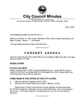 City Council Meeting Minutes, April 3, 2001