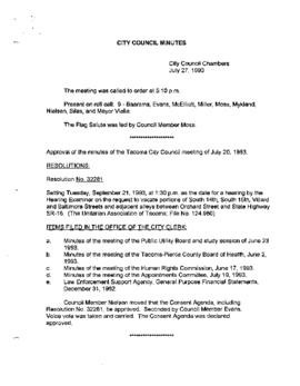 City Council Meeting Minutes, July 27, 1993