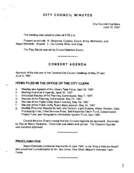 City Council Meeting Minutes, June 10, 1997