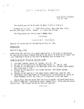 City Council Meeting Minutes, July 30, 1991