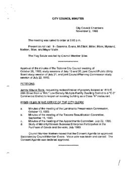 City Council Meeting Minutes, November 2, 1993