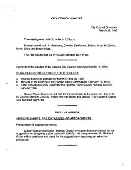 City Council Meeting Minutes, March 27, 1995