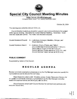 City Council Meeting Minutes, Special, October 26, 2004