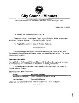 City Council Meeting Minutes, September 12, 2000