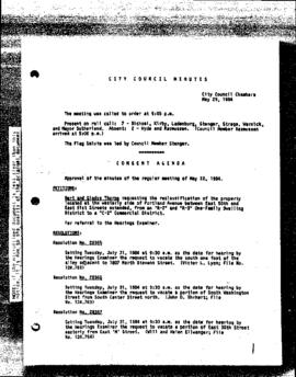 City Council Meeting Minutes, May 29, 1984