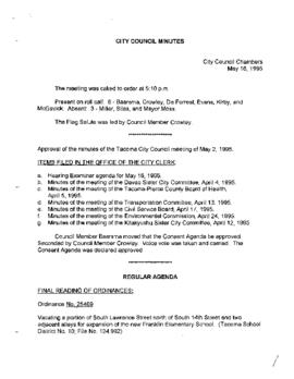 City Council Meeting Minutes, May 16, 1995