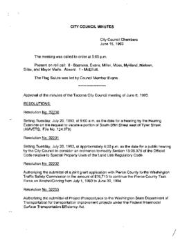 City Council Meeting Minutes, June 15 1993