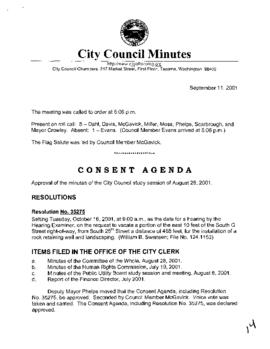 City Council Meeting Minutes, September 11, 2001