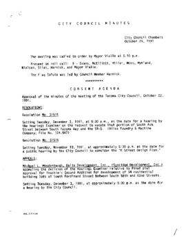 City Council Meeting Minutes, October 29, 1991