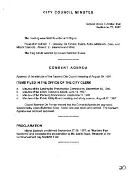 City Council Meeting Minutes, September 23, 1997