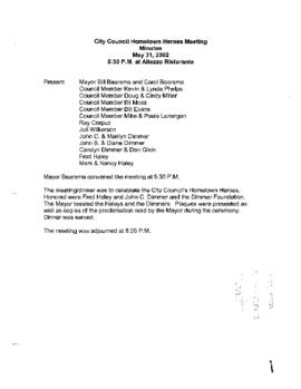 City Council Meeting Minutes, Hometown Hero, May 31, 2002