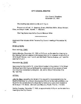 City Council Meeting Minutes, November 23, 1993