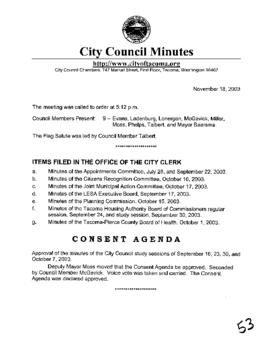 City Council Meeting Minutes, November 18, 2003