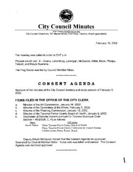 City Council Meeting Minutes, February 19, 2002