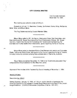 City Council Meeting Minutes, November 15, 1994