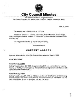 City Council Meeting Minutes, June 16, 1998