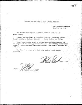 City Council Meeting Minutes, Special, October 31, 1978