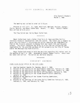 City Council Meeting Minutes, March 7, 1989
