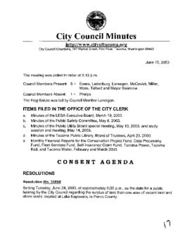 City Council Meeting Minutes, June 10, 2003