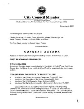 City Council Meeting Minutes, December 4, 2001